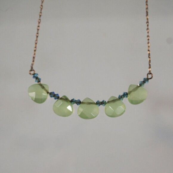 Green Chrysoprase Necklace 925 Silver Chain - Picture 6 of 9